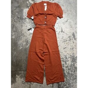 Callahan Knitwear Women's Cardigan And Pants Set Orange Size S NWT $178 Loose‎